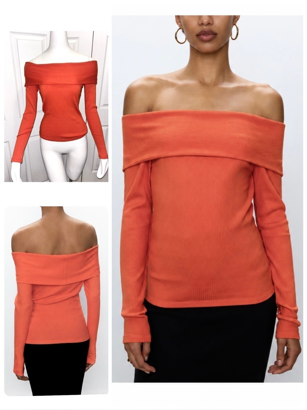 Aritzia Babaton Scala Off The Shoulder Top Ribbed Burnt Orange Size Medium